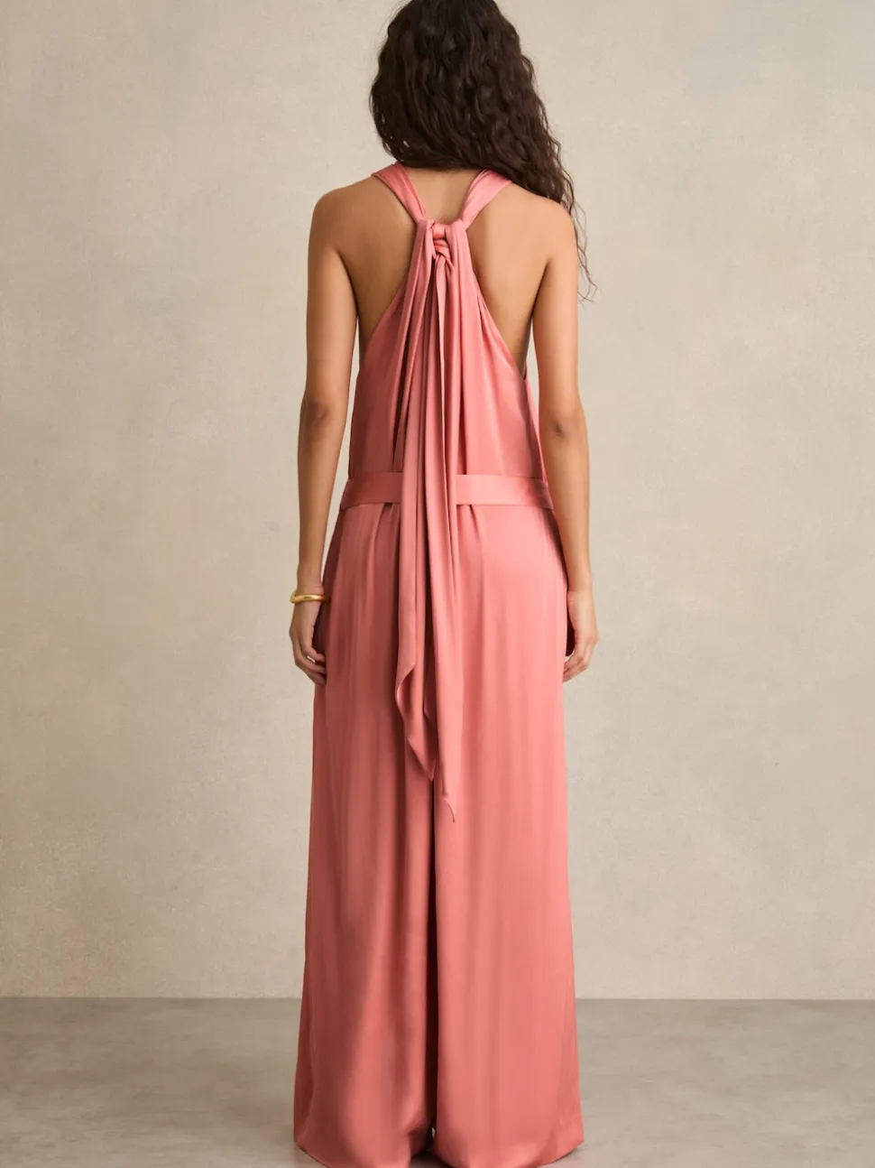Reiss Pink Rosin Satin Wide-Leg Draped Jumpsuit