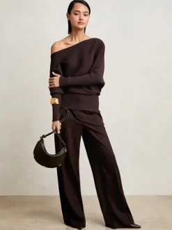Reiss Plum Lorna Asymmetric Draped Knitted Jumper