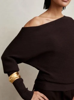 Reiss Plum Lorna Asymmetric Draped Knitted Jumper