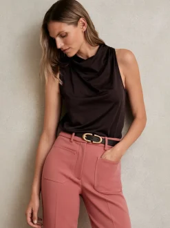 Reiss Plum Purple Darla Cotton-Blend Cowl-Neck Sleeveless Top