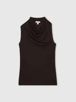 Reiss Plum Purple Darla Cotton-Blend Cowl-Neck Sleeveless Top