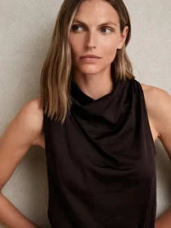 Reiss Plum Purple Darla Cotton-Blend Cowl-Neck Sleeveless Top