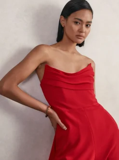 Reiss Red Ayla Structured Strapless Wide-Leg Jumpsuit