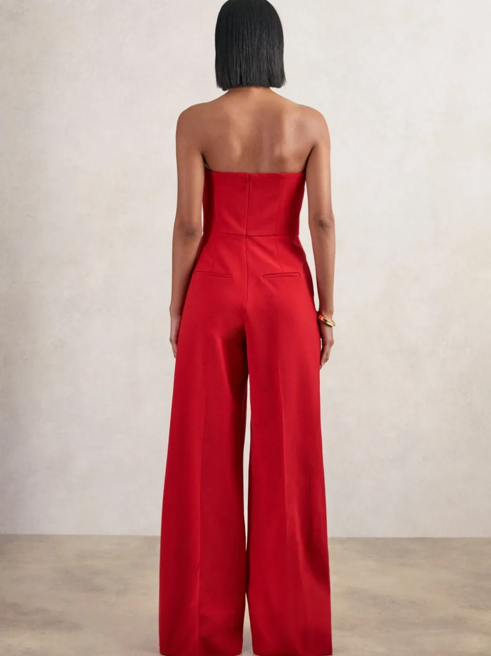 Reiss Red Ayla Structured Strapless Wide-Leg Jumpsuit