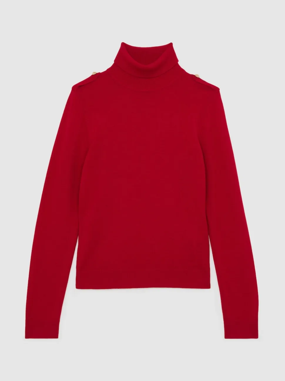 Reiss Red Corrine Wool Epaulette Roll-Neck Jumper