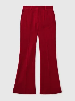 Reiss Red Elia Petite Velvet Tuxedo-Stripe Flared Trousers