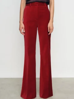 Reiss Red Elia Petite Velvet Tuxedo-Stripe Flared Trousers
