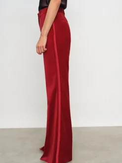 Reiss Red Elia Velvet Tuxedo-Stripe Flared Trousers