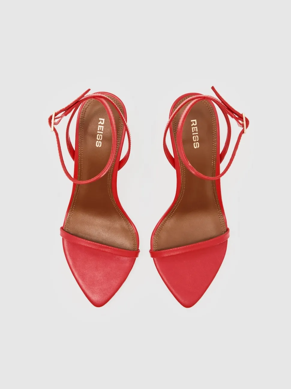 Reiss Red Leather Charlotte Strappy Stiletto Sandals