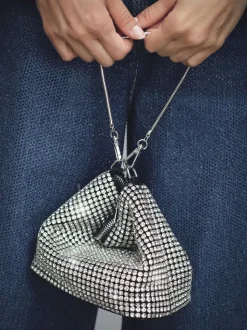 Reiss Silver Leah Crystal Bracelet Pouch Bag