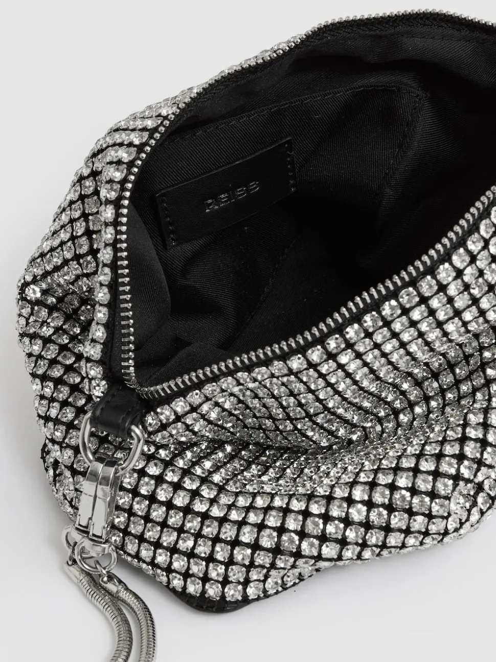 Reiss Silver Leah Crystal Bracelet Pouch Bag