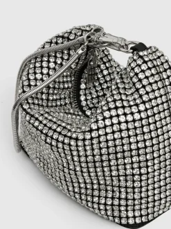 Reiss Silver Leah Crystal Bracelet Pouch Bag