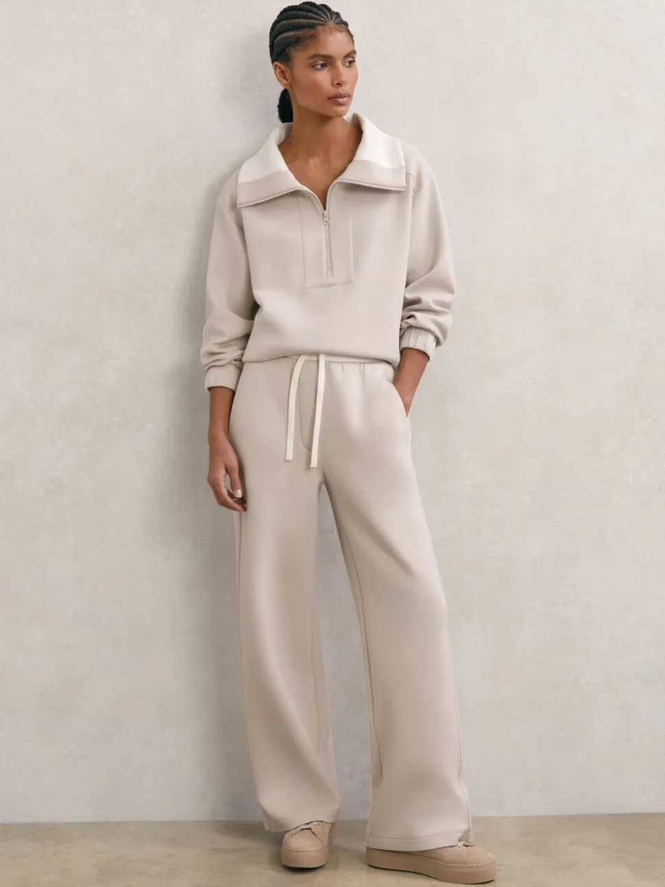Reiss Stone Laney Petite Premium Interlock Wide-Leg Joggers