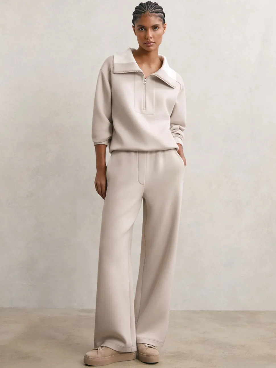 Reiss Stone Laney Premium Interlock Wide-Leg Joggers
