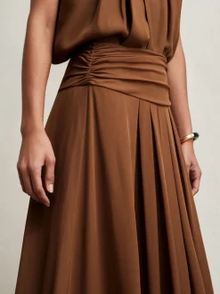 Reiss Tan Brown Saffron Jersey Ruched-Waist Maxi Skirt
