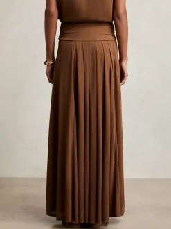 Reiss Tan Brown Saffron Jersey Ruched-Waist Maxi Skirt