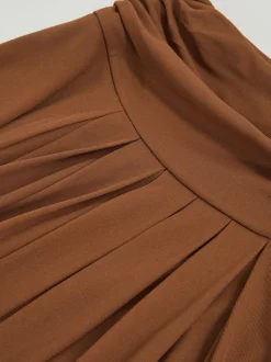 Reiss Tan Brown Saffron Jersey Ruched-Waist Maxi Skirt