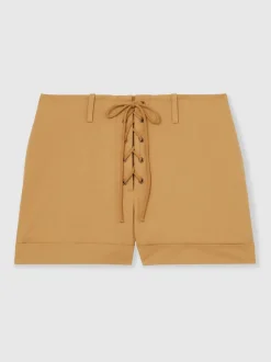 Reiss Tan Clement Cotton Lace-up Shorts