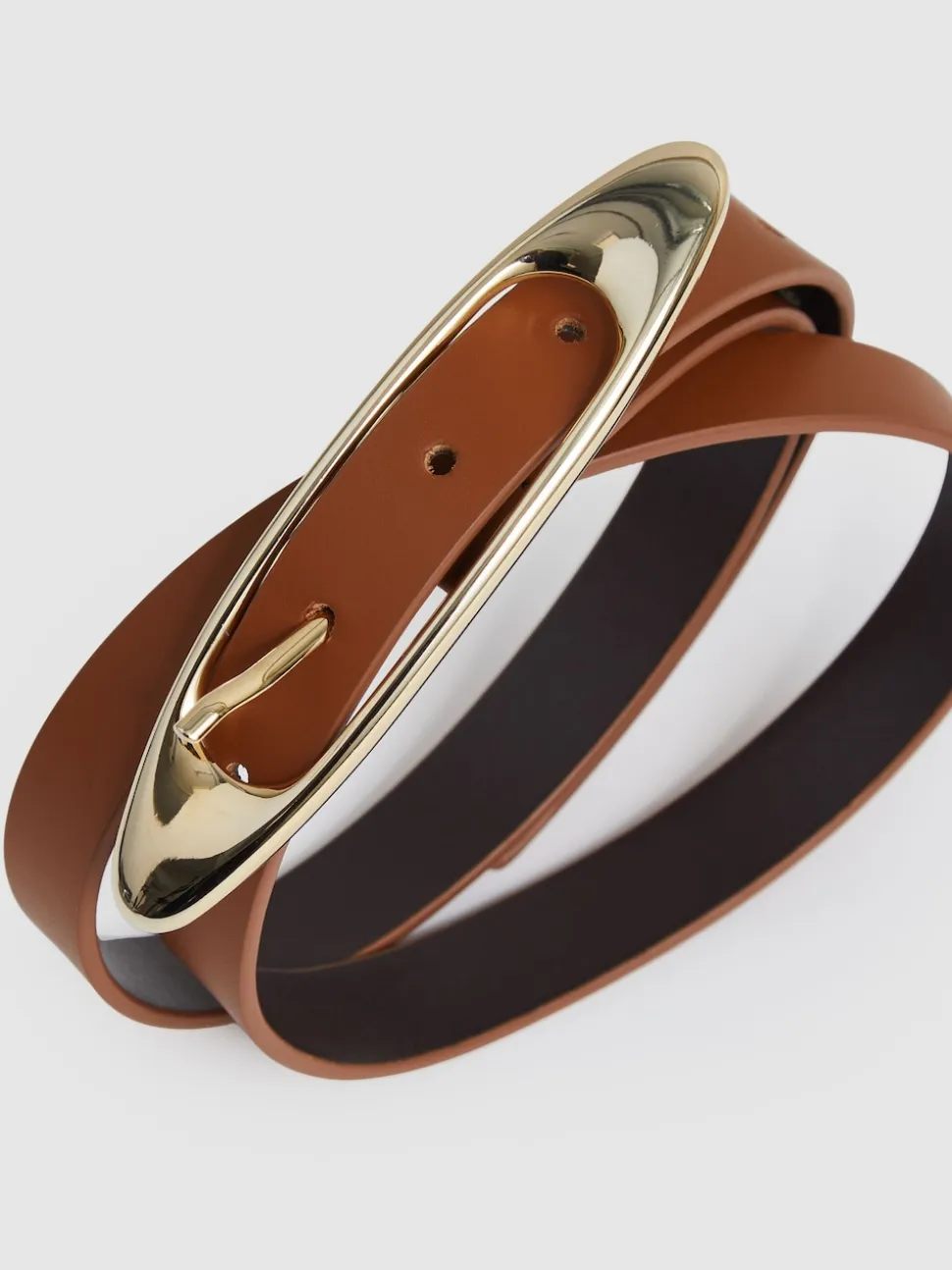 Reiss Tan Evelina Leather Oval-Buckle Belt