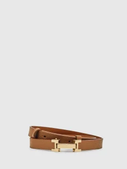 Reiss Tan Hayley Leather Square Hinge Belt