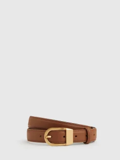 Reiss Tan Hazel Leather Curved-Buckle Belt