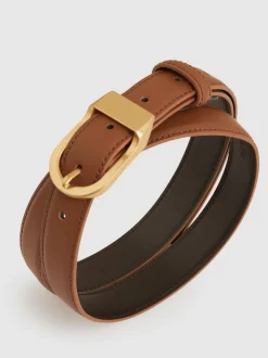 Reiss Tan Hazel Leather Curved-Buckle Belt