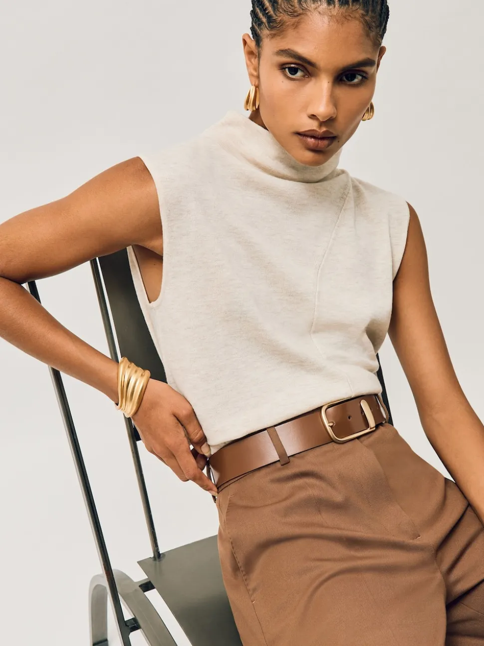 Reiss Tan Iyla Leather Half-Keeper Belt