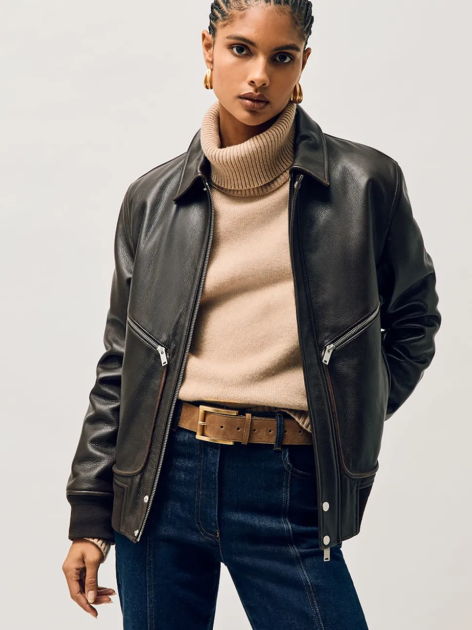 Reiss Tan Rosie Suede Square Roller Buckle Belt