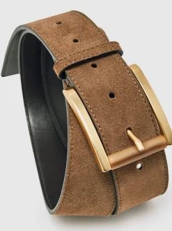 Reiss Tan Rosie Suede Square Roller Buckle Belt