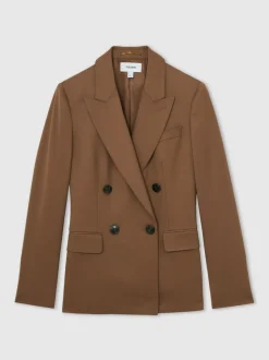 Reiss Tan Solene Wool-Blend Double-Breasted Suit Blazer