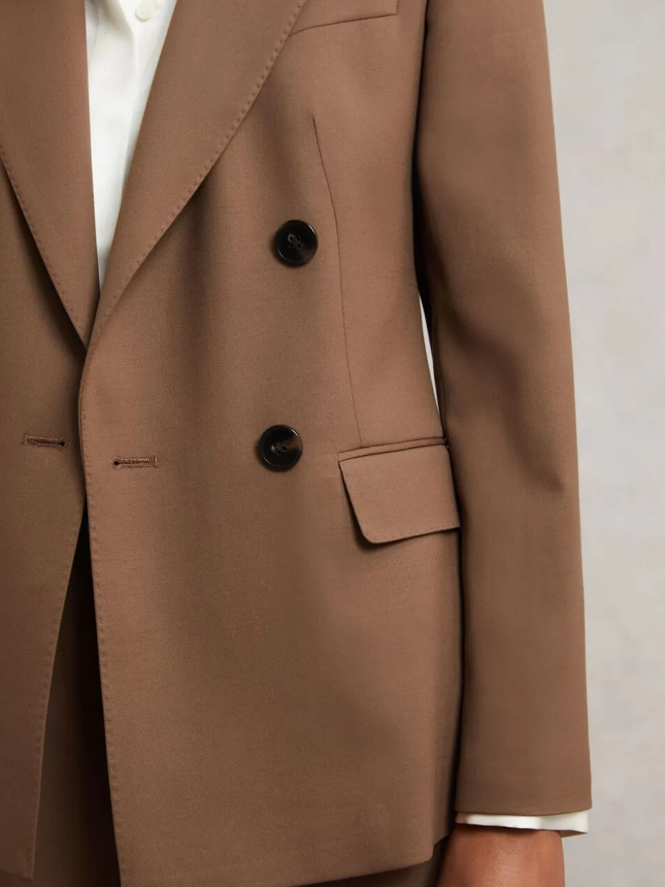 Reiss Tan Solene Wool-Blend Double-Breasted Suit Blazer