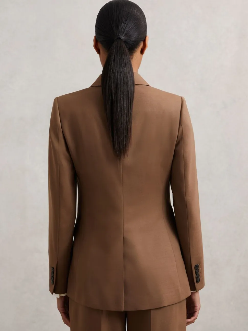 Reiss Tan Solene Wool-Blend Double-Breasted Suit Blazer