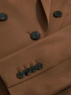 Reiss Tan Solene Wool-Blend Double-Breasted Suit Blazer