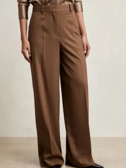 Reiss Tan Solene Wool-Blend Wide-Leg Suit Trousers