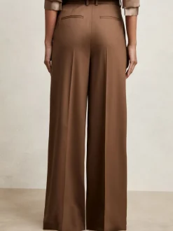 Reiss Tan Solene Wool-Blend Wide-Leg Suit Trousers