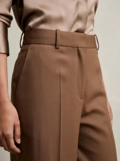 Reiss Tan Solene Wool-Blend Wide-Leg Suit Trousers