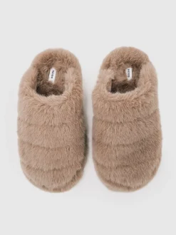 Reiss Taupe Andrea Faux Fur Slippers