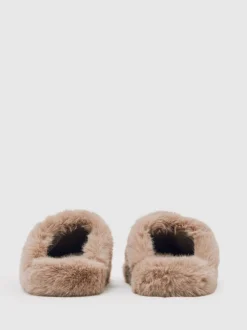 Reiss Taupe Andrea Faux Fur Slippers