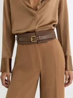 Reiss Taupe Beatrix Leather and Suede Corset Waist Belt