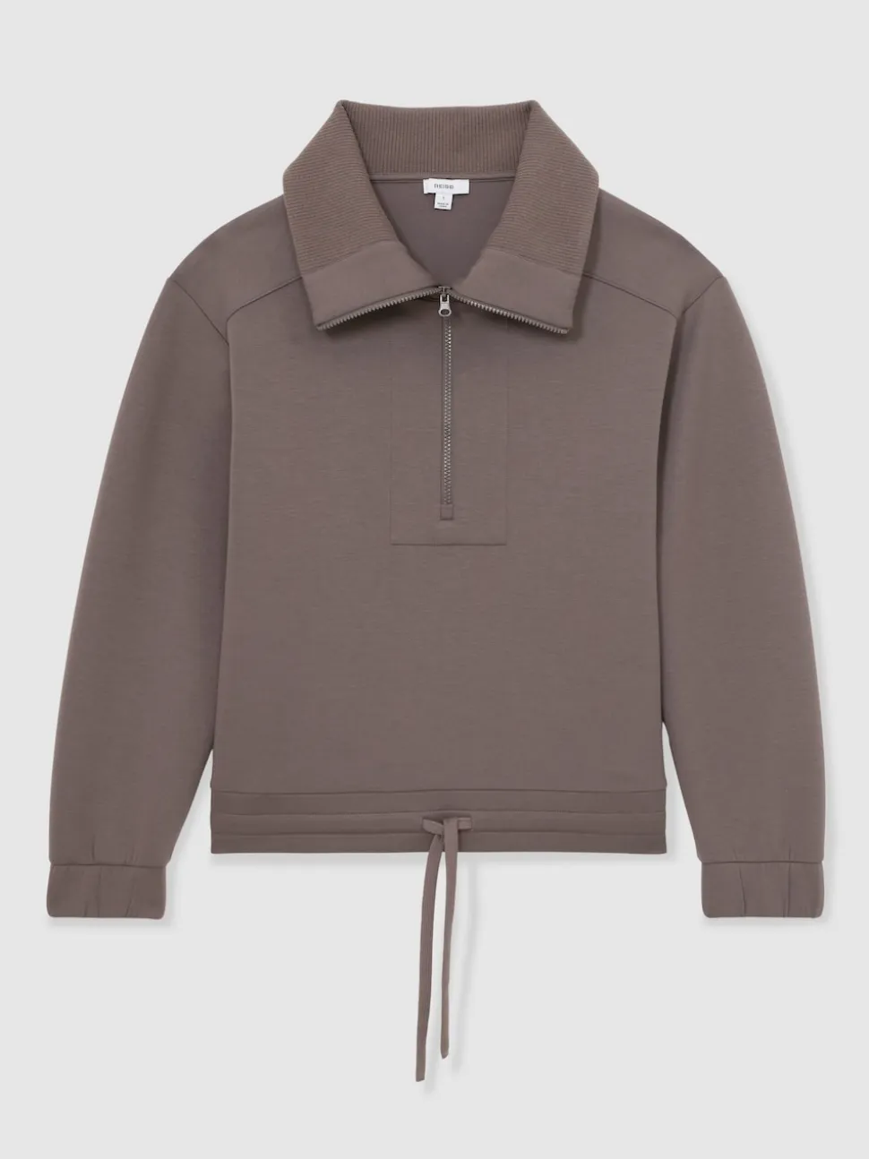 Reiss Taupe Brown Laney Premium Interlock Half-Zip Sweatshirt
