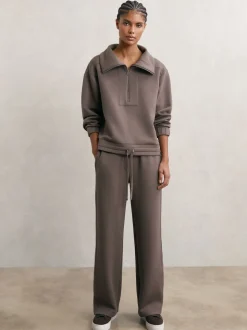 Reiss Taupe Brown Laney Premium Interlock Half-Zip Sweatshirt