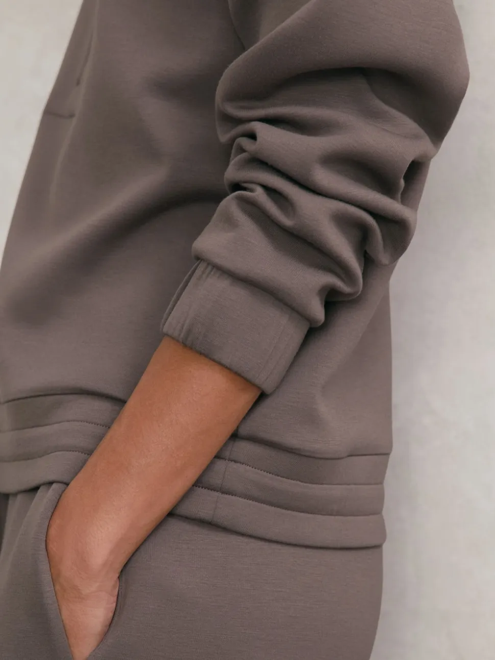 Reiss Taupe Brown Laney Premium Interlock Half-Zip Sweatshirt