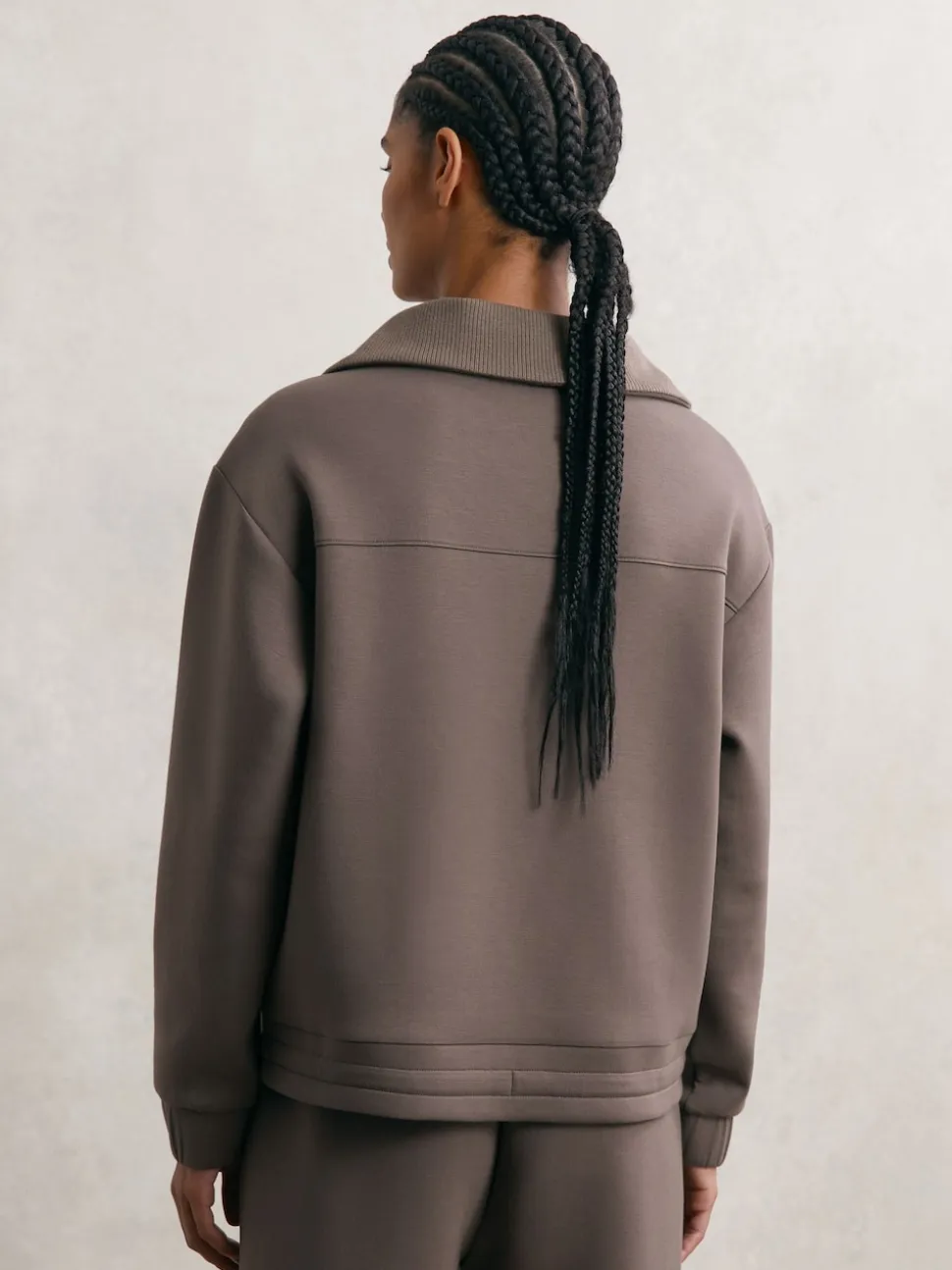 Reiss Taupe Brown Laney Premium Interlock Half-Zip Sweatshirt