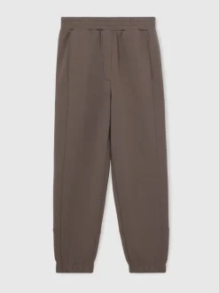 Reiss Taupe Brown Laney Premium Interlock Tapered Joggers
