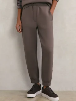 Reiss Taupe Brown Laney Premium Interlock Tapered Joggers