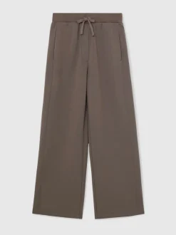 Reiss Taupe Brown Laney Premium Interlock Wide-Leg Joggers