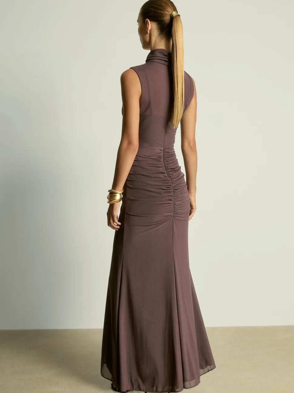 Reiss Taupe Daniella Ruched Sleeveless Maxi Dress