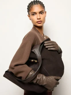 Reiss Taupe Iris Long Leather Gloves