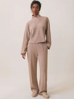 Reiss Taupe Neutral Jemma Petite Premium Interlock Wide-Leg Joggers
