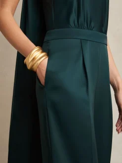 Reiss Teal Green Farah Satin Cape-Sash Jumpsuit